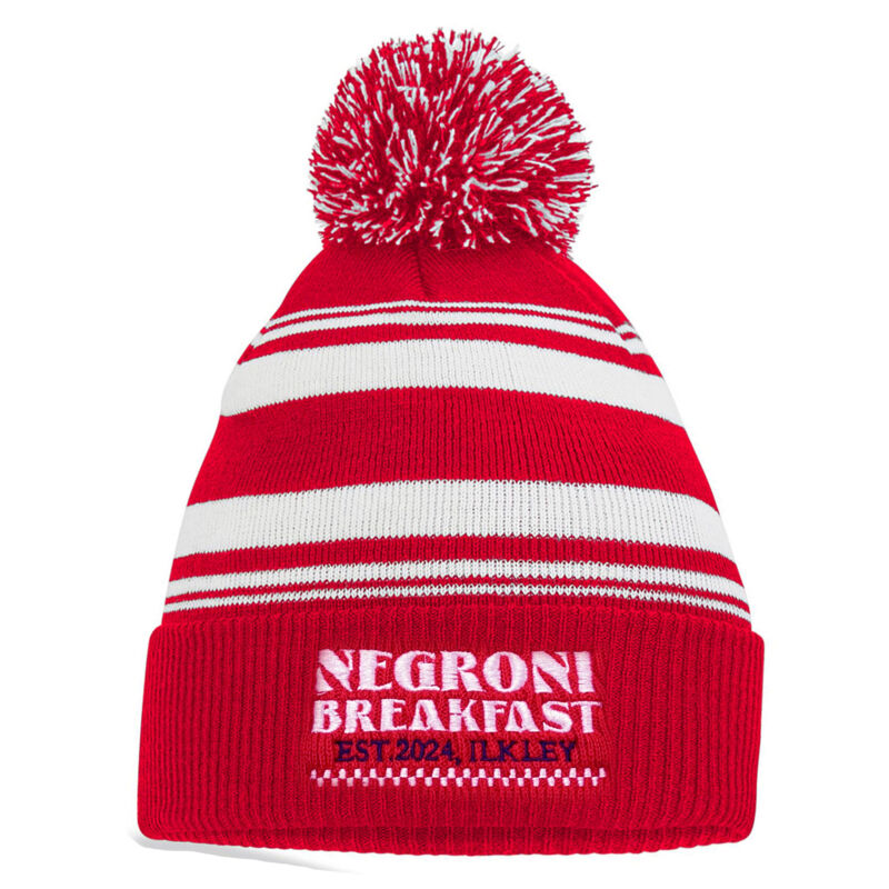 Negroni Breakfast - Embroidered Bobble Hat - Red Thumbnail