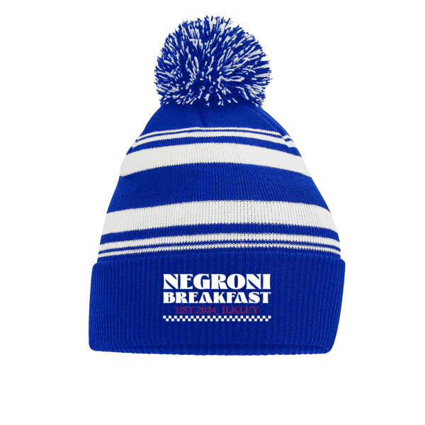 Negroni Breakfast - Embroidered Bobble Hat - Blue Thumbnail