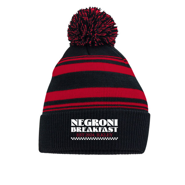 Negroni Breakfast - Embroidered Bobble Hat - Black/Red Thumbnail